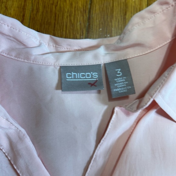 Chicos Blouse Top Womens Sz XL Blush Pink Sheer Button Front Roll Tab Sleeves - Picture 4 of 7